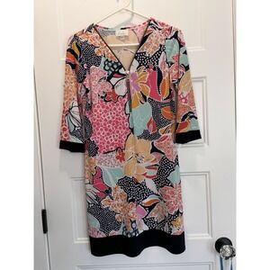 Ivy Lane Floral Multi-Color Quarter Zip Sheath Dress – Petite Medium (PM)